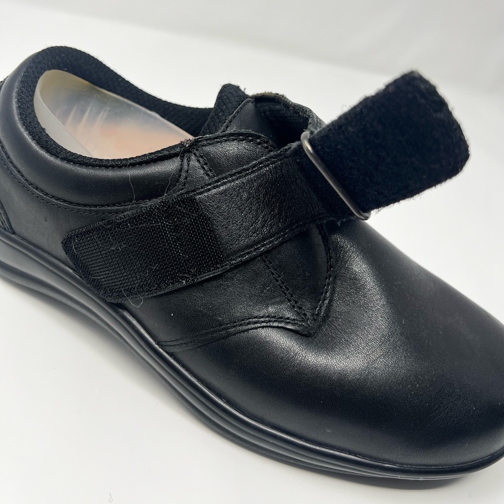 Women’s Black Orthopedic Velcro Strap Shoes Leather Sneakers Round Toe Comfy mom - Picture 9 of 17